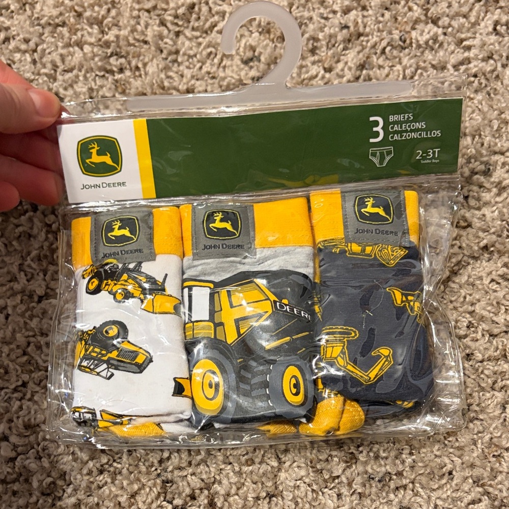 John Deere Kids Briefs Set - Yellow, Gray, White